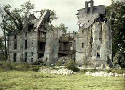 Ruins of the Chateau Plessis following the retreat of the Germans, Noyon, Oise, France by Fernand Cuville